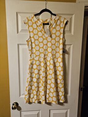New York & Company Yellow and White Polka Dot Fit & Flare Dress